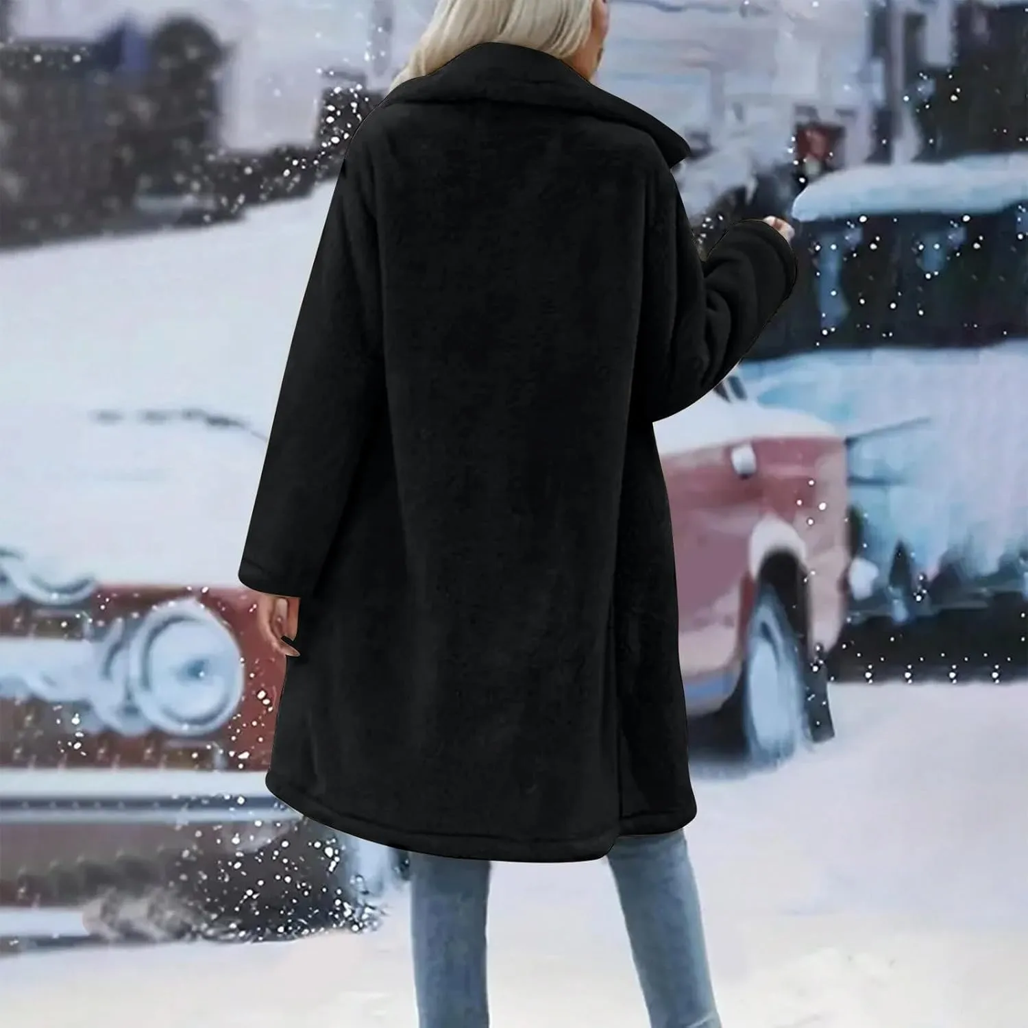Womens Fuzzy Fleece Cardigan Coat Coatigan 2024 Fall Winter Warm Fuzzy Coat Lightweight Open Front Long Trench Coats