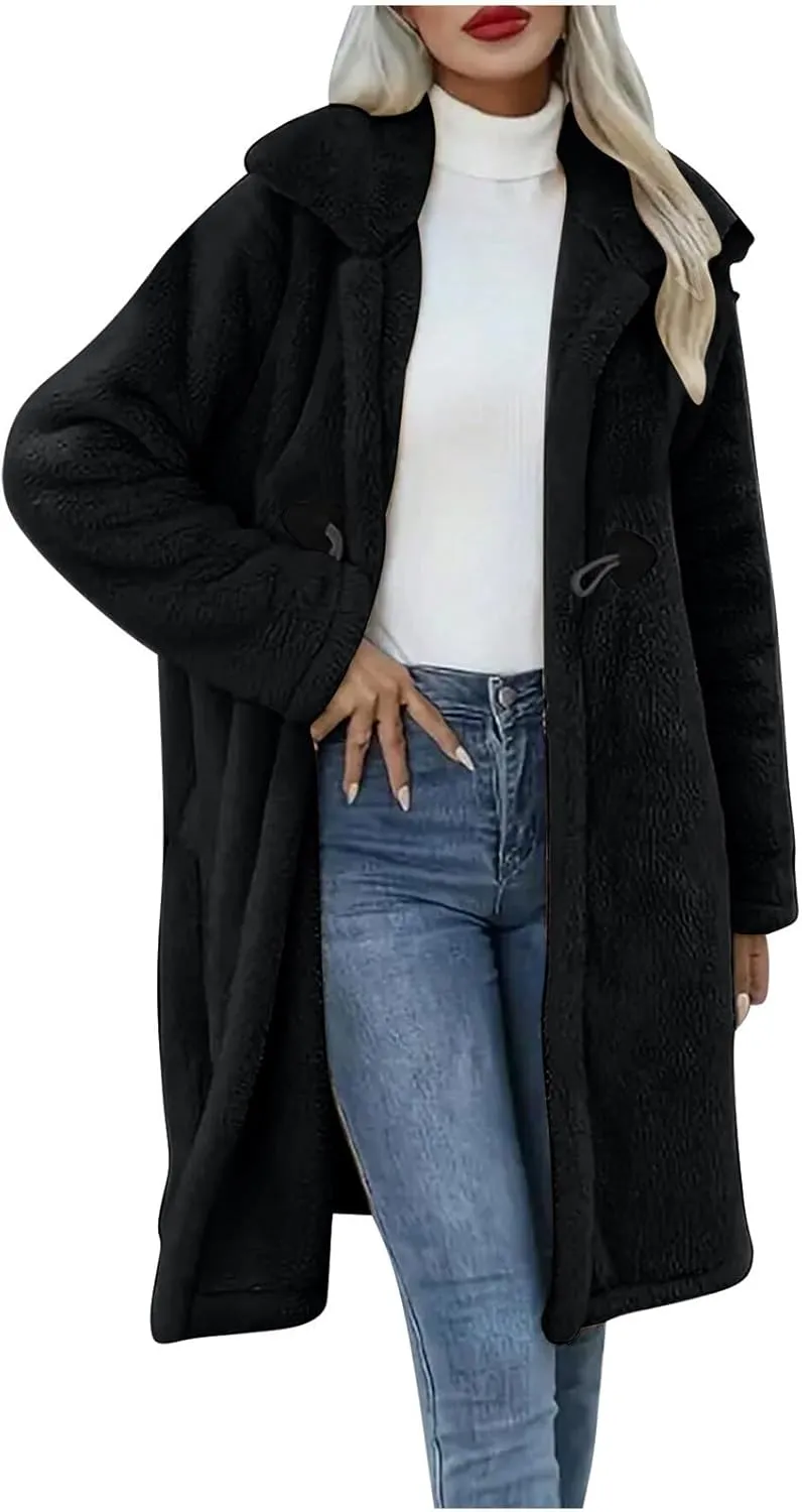 Womens Fuzzy Fleece Cardigan Coat Coatigan 2024 Fall Winter Warm Fuzzy Coat Lightweight Open Front Long Trench Coats