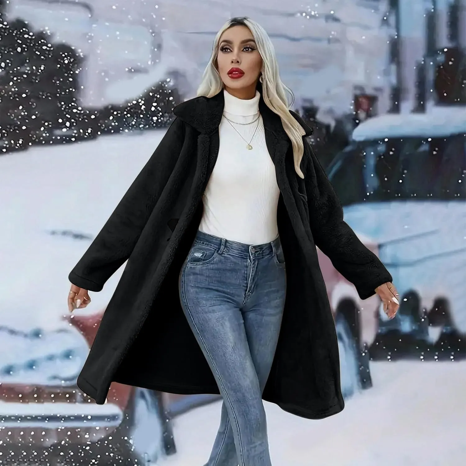Womens Fuzzy Fleece Cardigan Coat Coatigan 2024 Fall Winter Warm Fuzzy Coat Lightweight Open Front Long Trench Coats