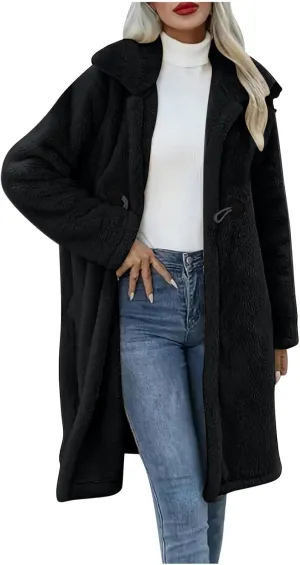 Womens Fuzzy Fleece Cardigan Coat Coatigan 2024 Fall Winter Warm Fuzzy Coat Lightweight Open Front Long Trench Coats