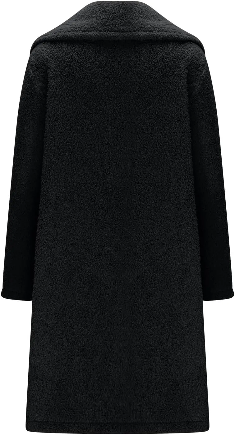 Womens Fuzzy Fleece Cardigan Coat Coatigan 2024 Fall Winter Warm Fuzzy Coat Lightweight Open Front Long Trench Coats