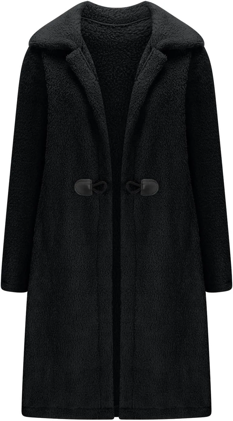Womens Fuzzy Fleece Cardigan Coat Coatigan 2024 Fall Winter Warm Fuzzy Coat Lightweight Open Front Long Trench Coats