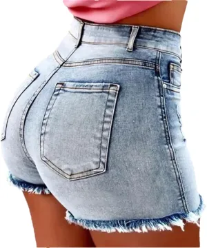 Women's High Waist Hot Pants Jeans Stretch Shorts Stretch Tassel Jeans