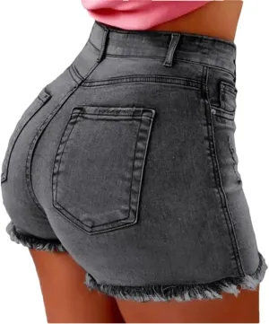 Women's High Waist Hot Pants Jeans Stretch Shorts Stretch Tassel Jeans