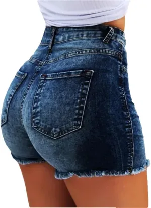 Women's High Waist Hot Pants Jeans Stretch Shorts Stretch Tassel Jeans