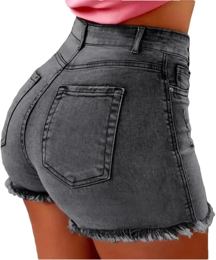 Women's High Waist Hot Pants Jeans Stretch Shorts Stretch Tassel Jeans