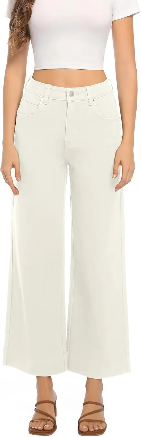 Womens High Waisted Stretchy Jeans - Wide Leg, Baggy, Loose, Trendy Jeans for Women