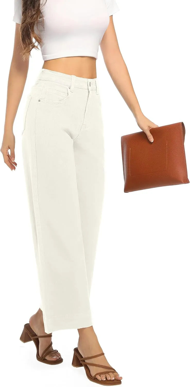 Womens High Waisted Stretchy Jeans - Wide Leg, Baggy, Loose, Trendy Jeans for Women