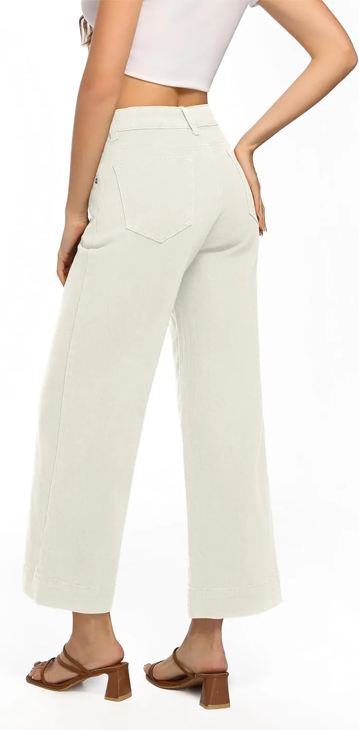 Womens High Waisted Stretchy Jeans - Wide Leg, Baggy, Loose, Trendy Jeans for Women