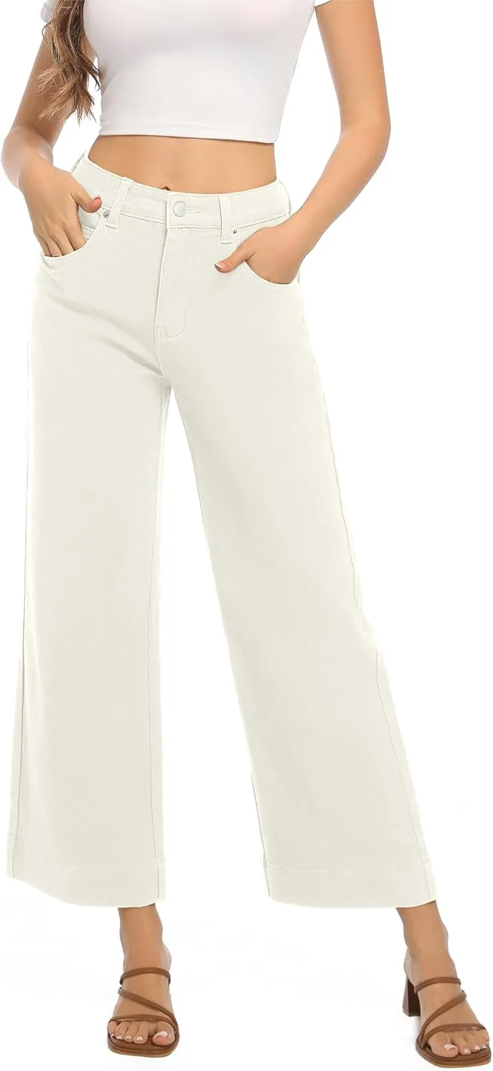 Womens High Waisted Stretchy Jeans - Wide Leg, Baggy, Loose, Trendy Jeans for Women