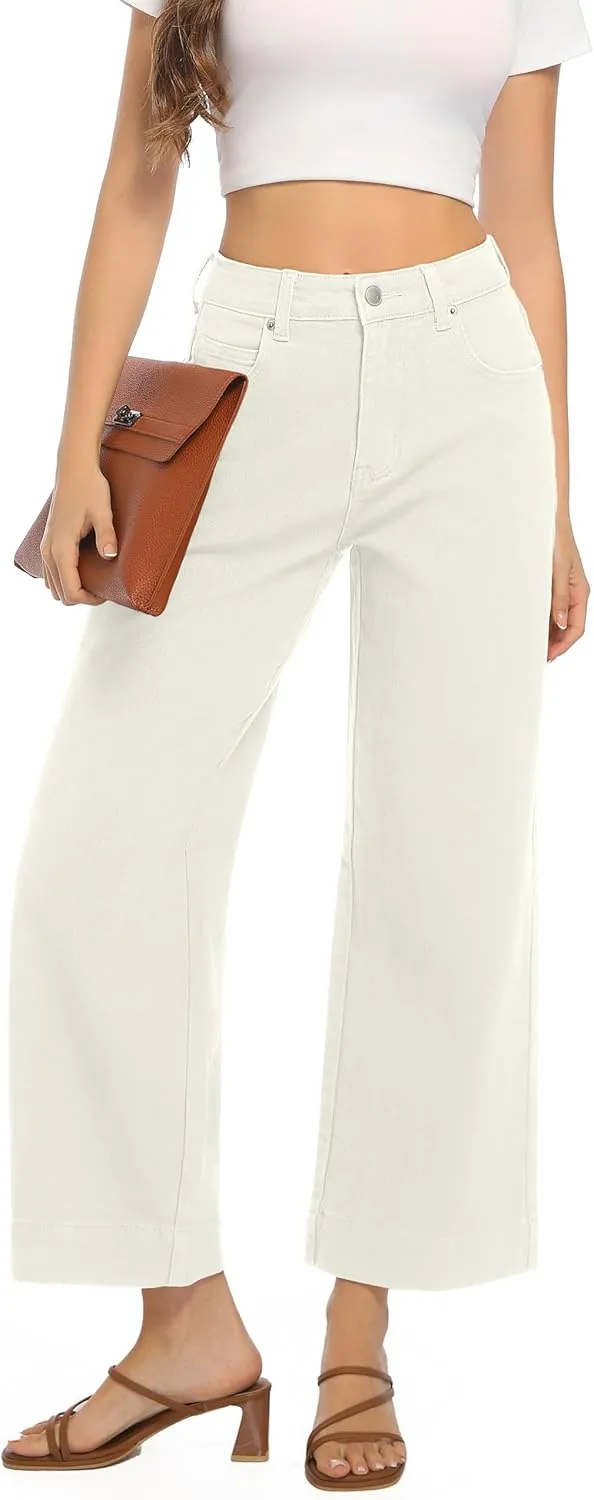 Womens High Waisted Stretchy Jeans - Wide Leg, Baggy, Loose, Trendy Jeans for Women