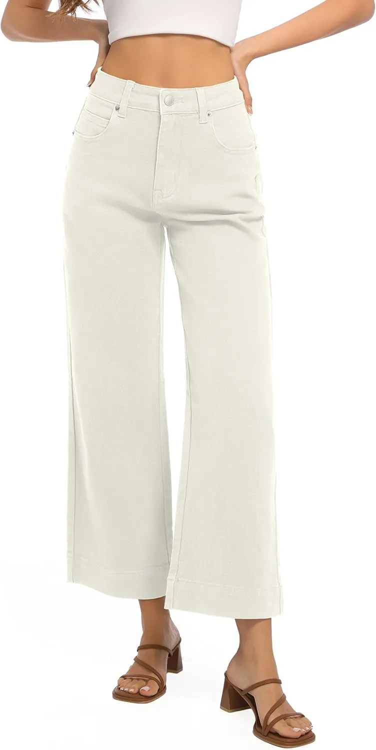 Womens High Waisted Stretchy Jeans - Wide Leg, Baggy, Loose, Trendy Jeans for Women