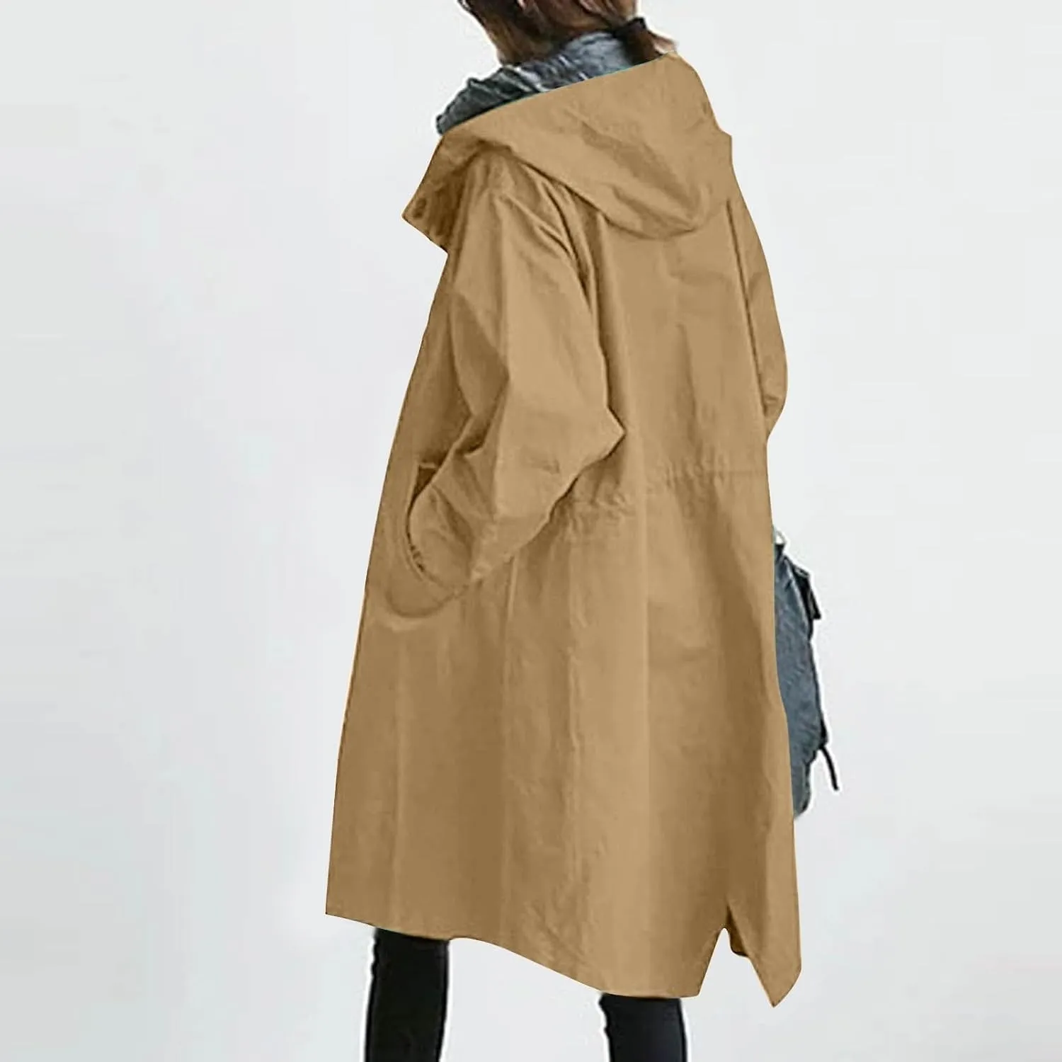 Women's Hooded Trenchcoats Anoraks Wind Breaker Long Rain Coat Waterproof Raincoats with Hood Plus Size Fall Jacket