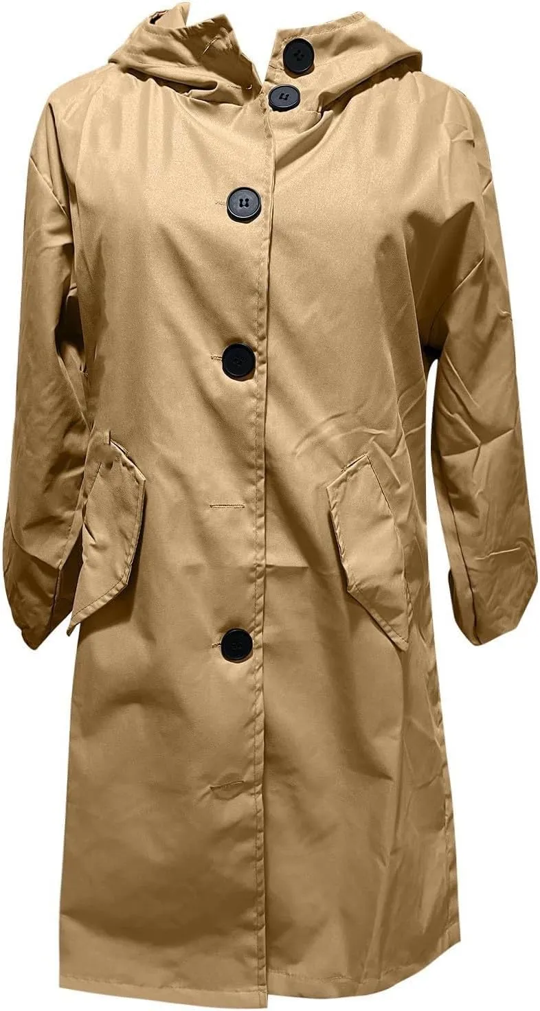 Women's Hooded Trenchcoats Anoraks Wind Breaker Long Rain Coat Waterproof Raincoats with Hood Plus Size Fall Jacket