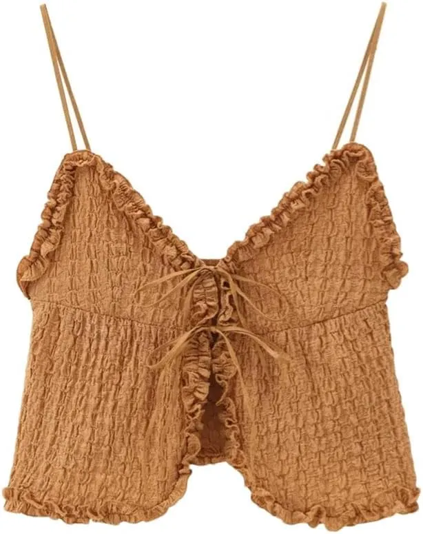Women's Layered Bow Textured Camisole Top