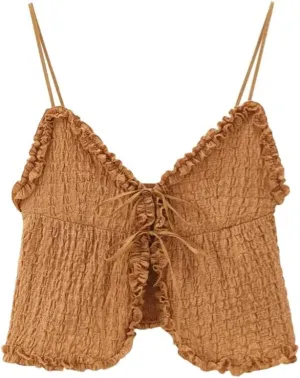Women's Layered Bow Textured Camisole Top