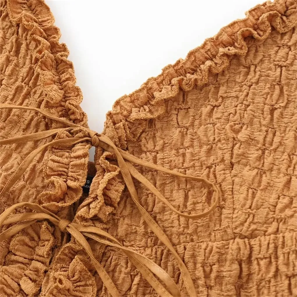 Women's Layered Bow Textured Camisole Top