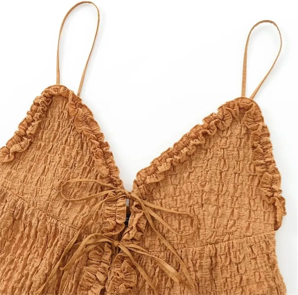 Women's Layered Bow Textured Camisole Top