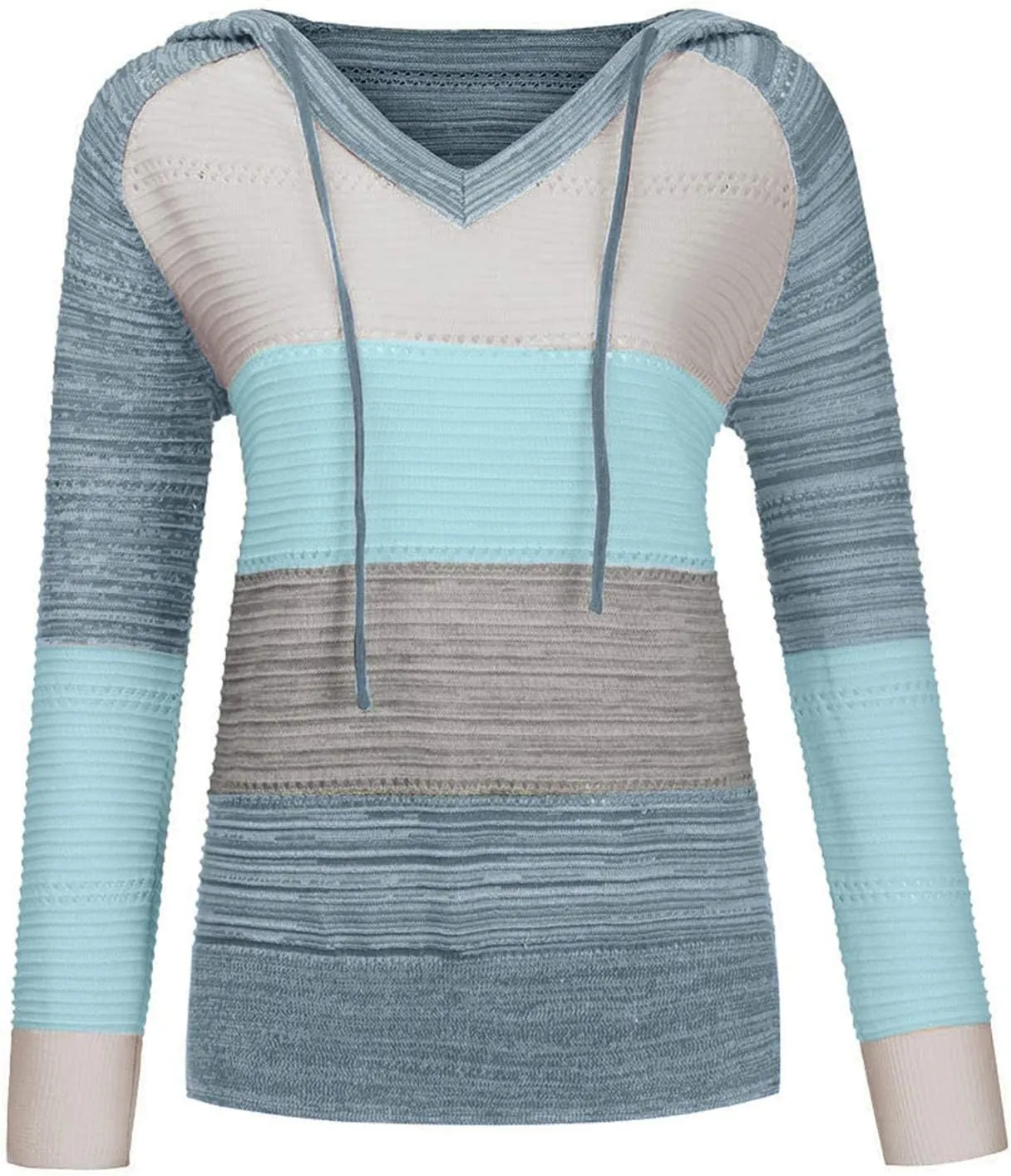 Womens Lightweight Color Block Hooded Sweaters Drawstring Hoodies Pullover Sweatshirts Long Sleeve Zip Up Hoodies