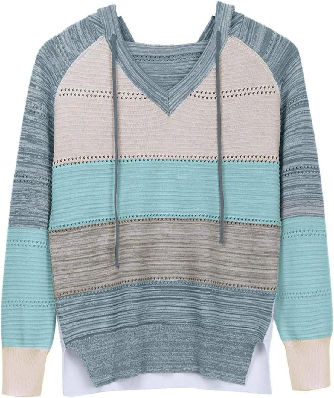 Womens Lightweight Color Block Hooded Sweaters Drawstring Hoodies Pullover Sweatshirts Long Sleeve Zip Up Hoodies