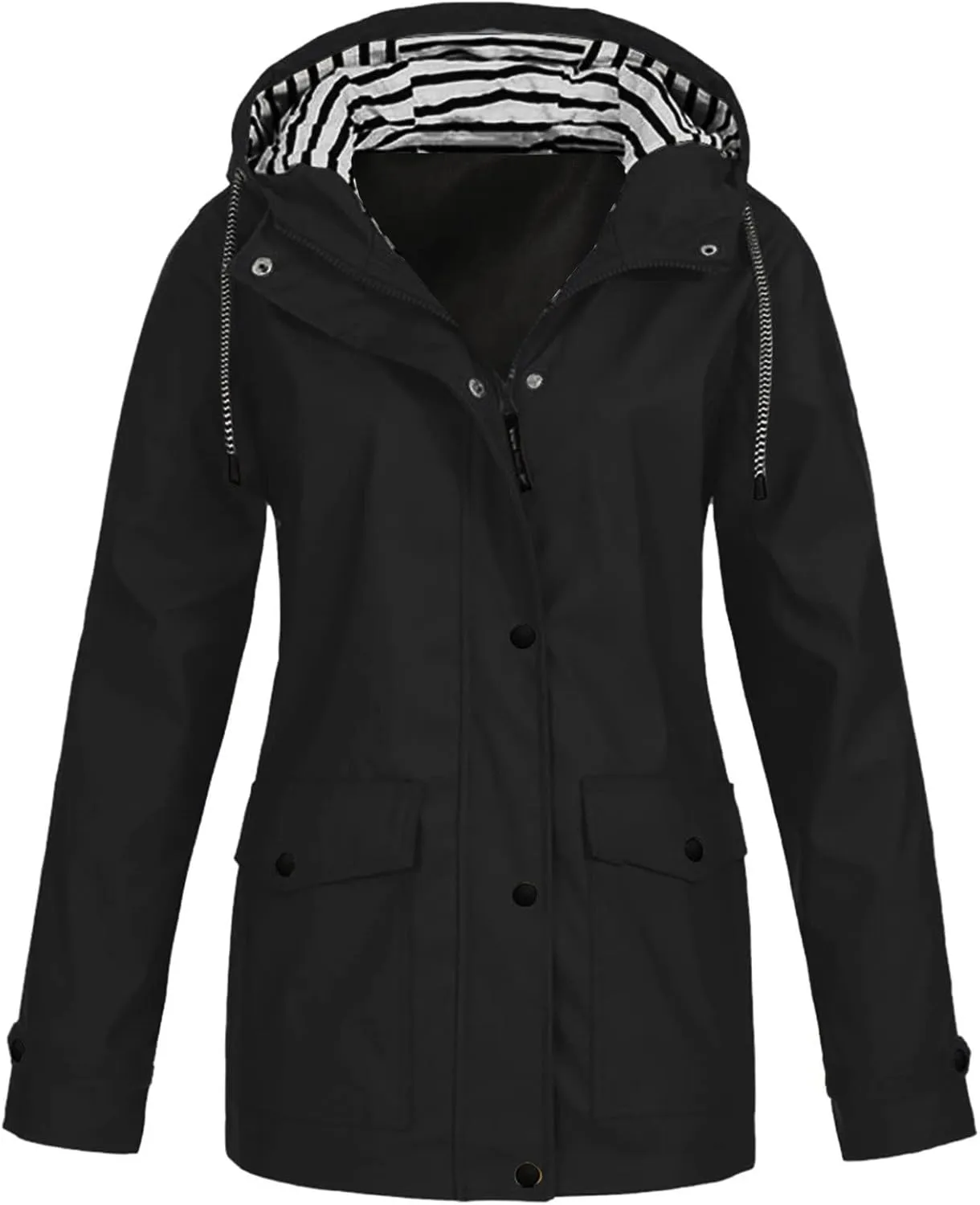 Women's Lightweight Hooded Rain Jacket Waterproof Windbreaker Jacket Plus Size Trench Coat Travel Raincoats Packable