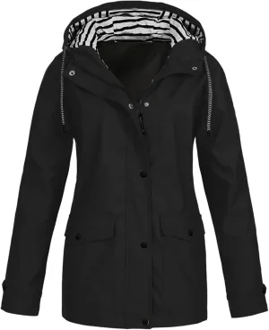 Women's Lightweight Hooded Rain Jacket Waterproof Windbreaker Jacket Plus Size Trench Coat Travel Raincoats Packable