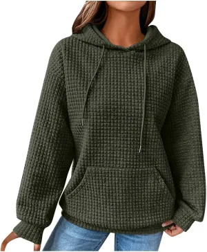 Womens Oversized Hooded Sweatshirts Lightweight Quilted Pullover Hoodies Long Sleeve Dressy Casual Top Fall Outfits