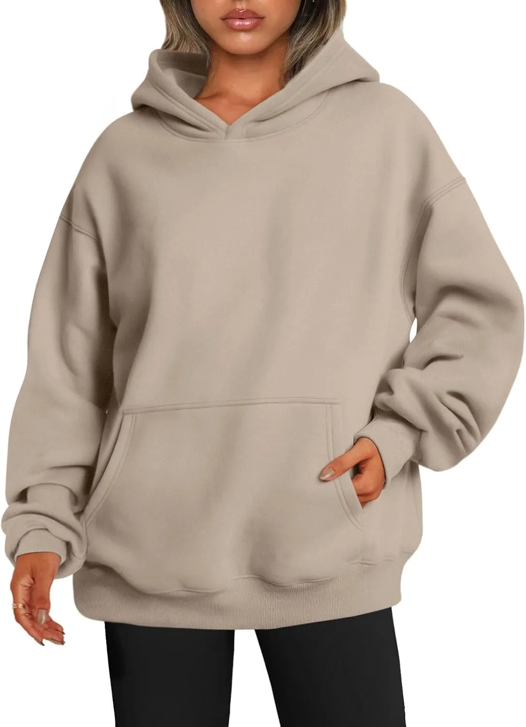 Womens Oversized Hoodie Long Sleeve Drop Shoulder Baggy Sweatshirts Lightweight Pullover Tops Fall Outfits w/Pockets