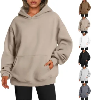 Womens Oversized Hoodie Long Sleeve Drop Shoulder Baggy Sweatshirts Lightweight Pullover Tops Fall Outfits w/Pockets