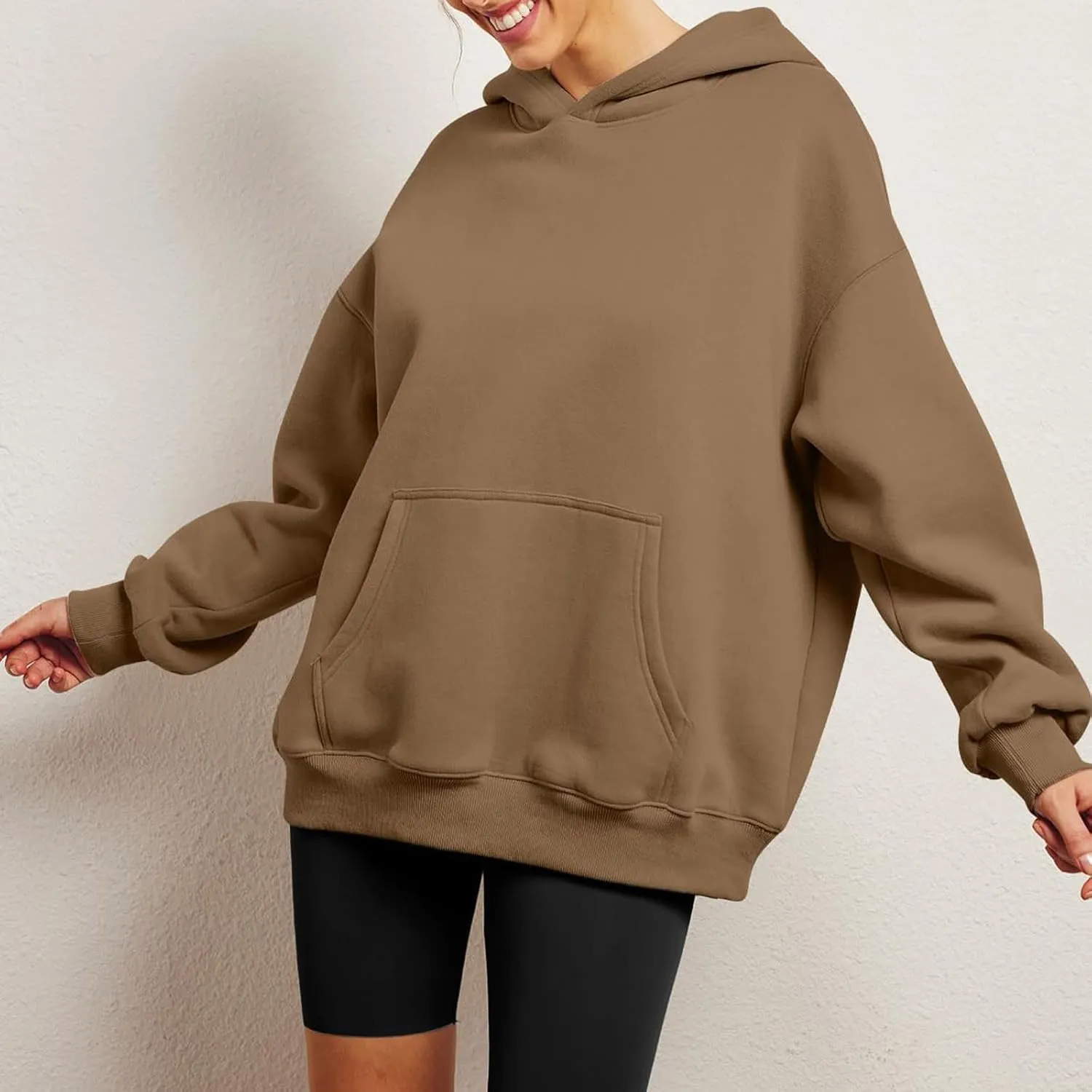 Womens Oversized Hoodie Long Sleeve Drop Shoulder Baggy Sweatshirts Lightweight Pullover Tops Fall Outfits w/Pockets