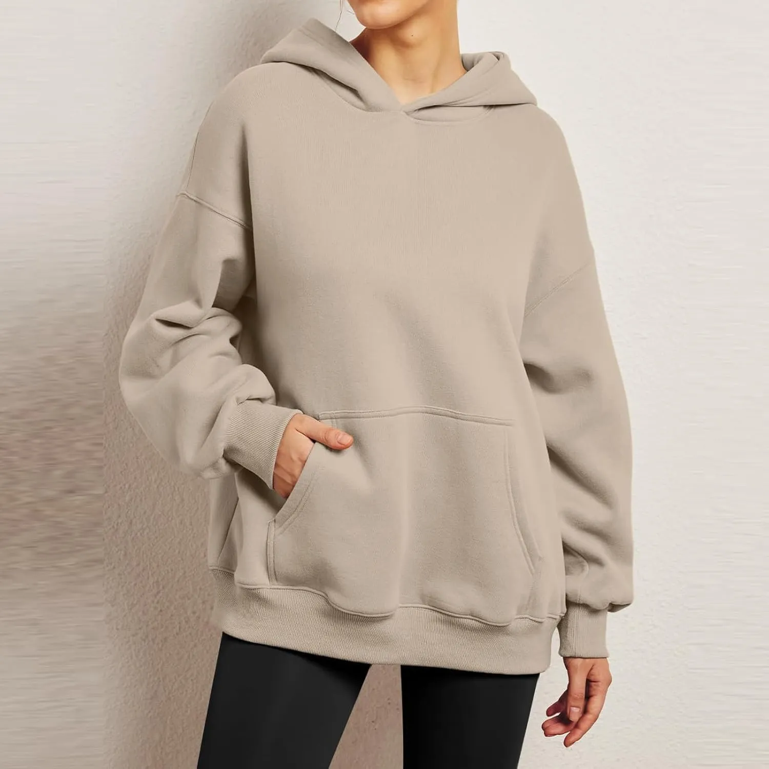 Womens Oversized Hoodie Long Sleeve Drop Shoulder Baggy Sweatshirts Lightweight Pullover Tops Fall Outfits w/Pockets