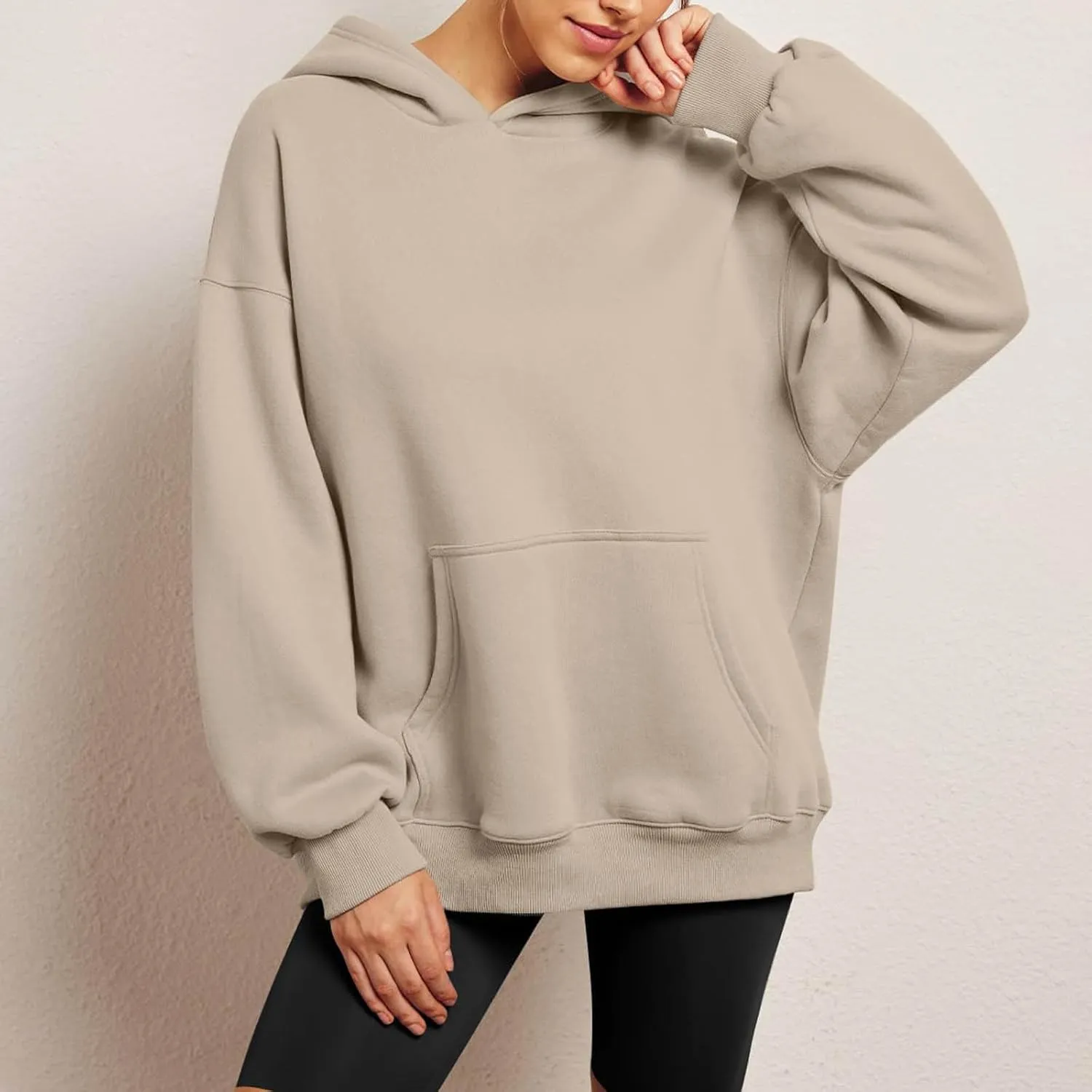 Womens Oversized Hoodie Long Sleeve Drop Shoulder Baggy Sweatshirts Lightweight Pullover Tops Fall Outfits w/Pockets