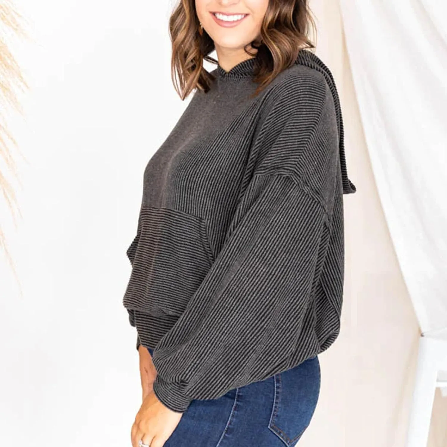 Womens Oversized Hoodies Fall Fashion 2023 Waffle Knit Long Sleeve Hooded Sweatshirt Casual Loose Pullover Sweaters