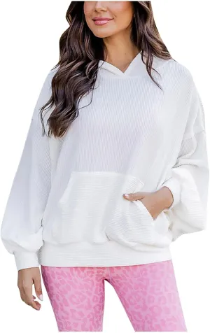Womens Oversized Hoodies Fall Fashion 2023 Waffle Knit Long Sleeve Hooded Sweatshirt Casual Loose Pullover Sweaters