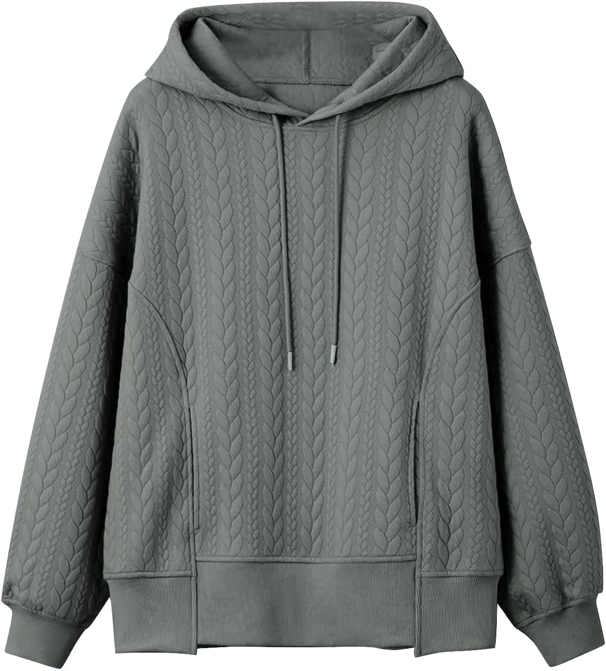 Women's Oversized Hoodies Fall Trendy Textured Long Sleeve Sweatshirt Y2k Casual Comfy Pullover Tops with Pockets