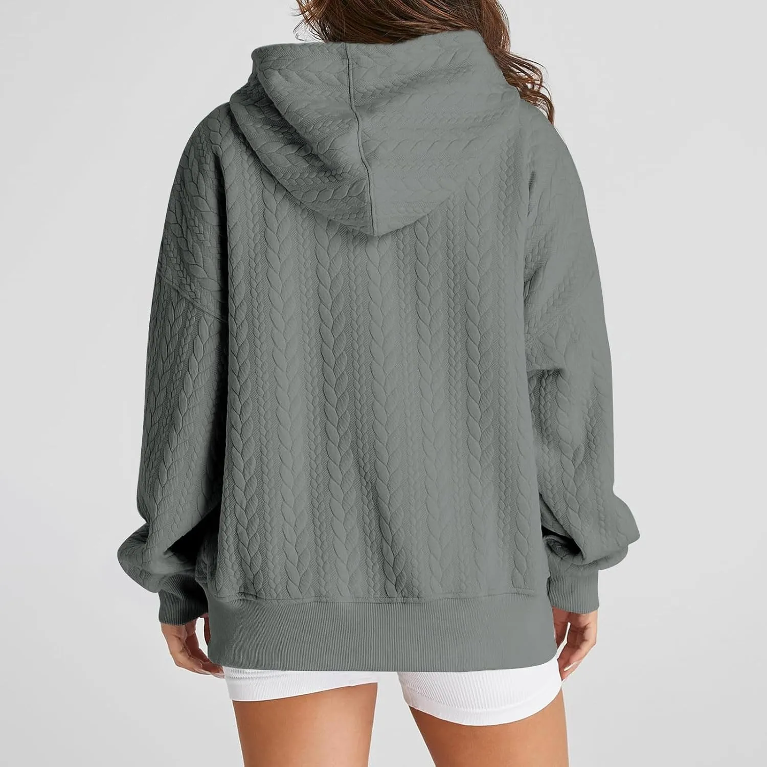 Women's Oversized Hoodies Fall Trendy Textured Long Sleeve Sweatshirt Y2k Casual Comfy Pullover Tops with Pockets