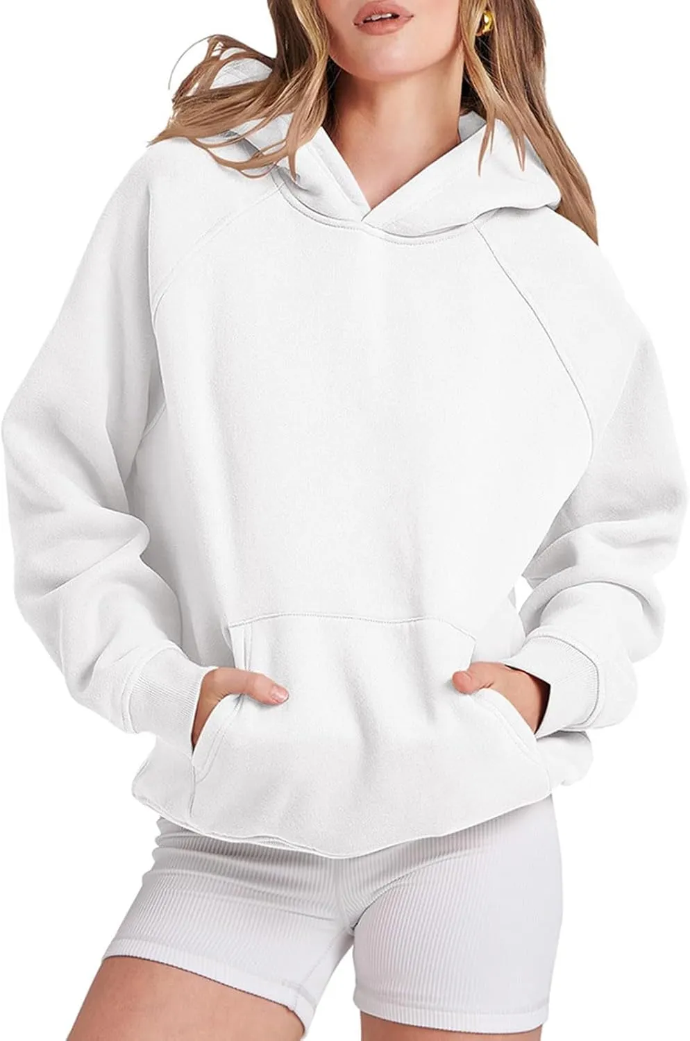 Women's Oversized Hoodies Solid Color Fleece Sweatshirts Long Sleeve Sweaters Pullover Fall Outfits with Pocket
