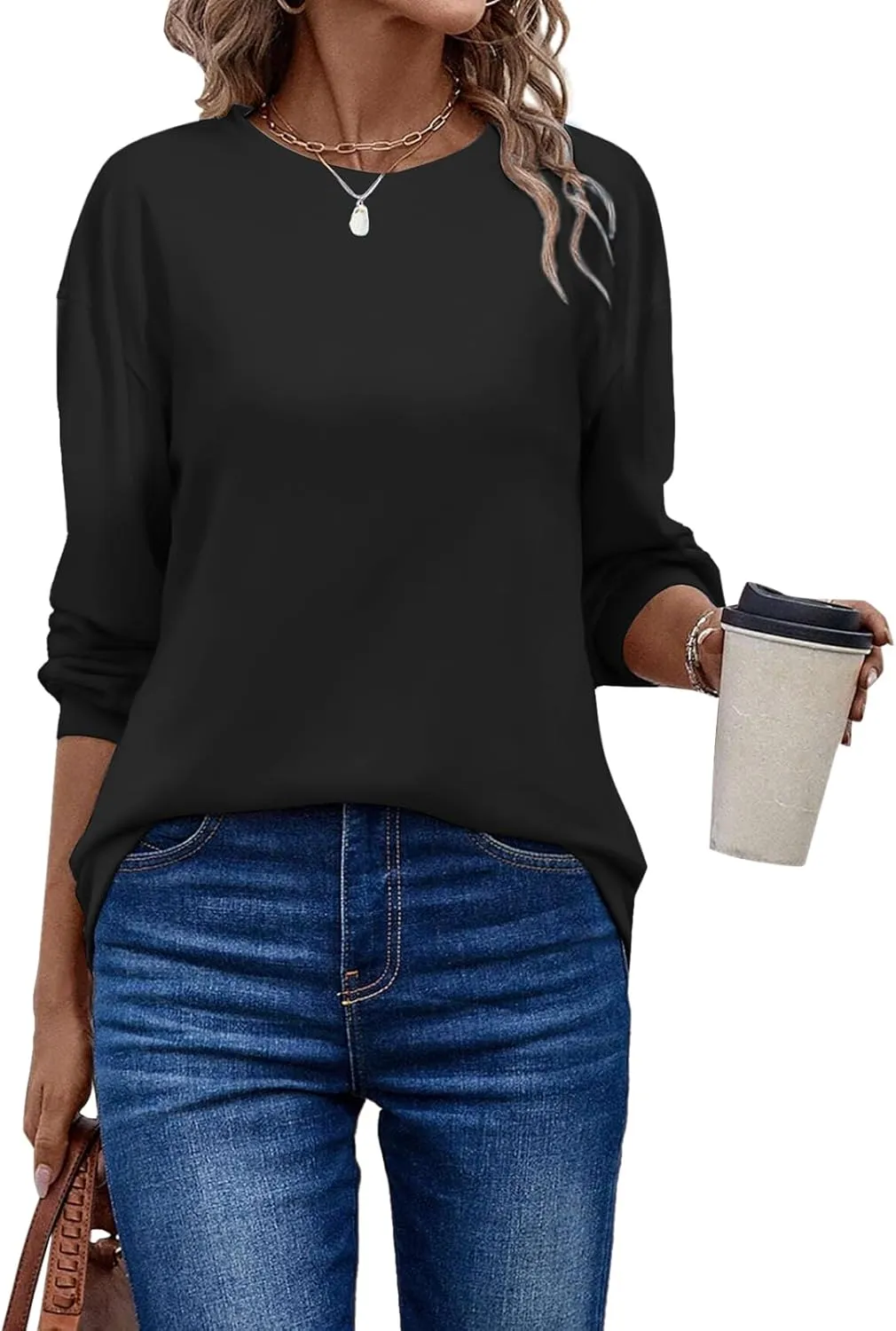Womens Oversized T Shirts Crewneck Long Sleeve Summer Athletic Cotton Tees Shirt Loose Fit Y2k Tops