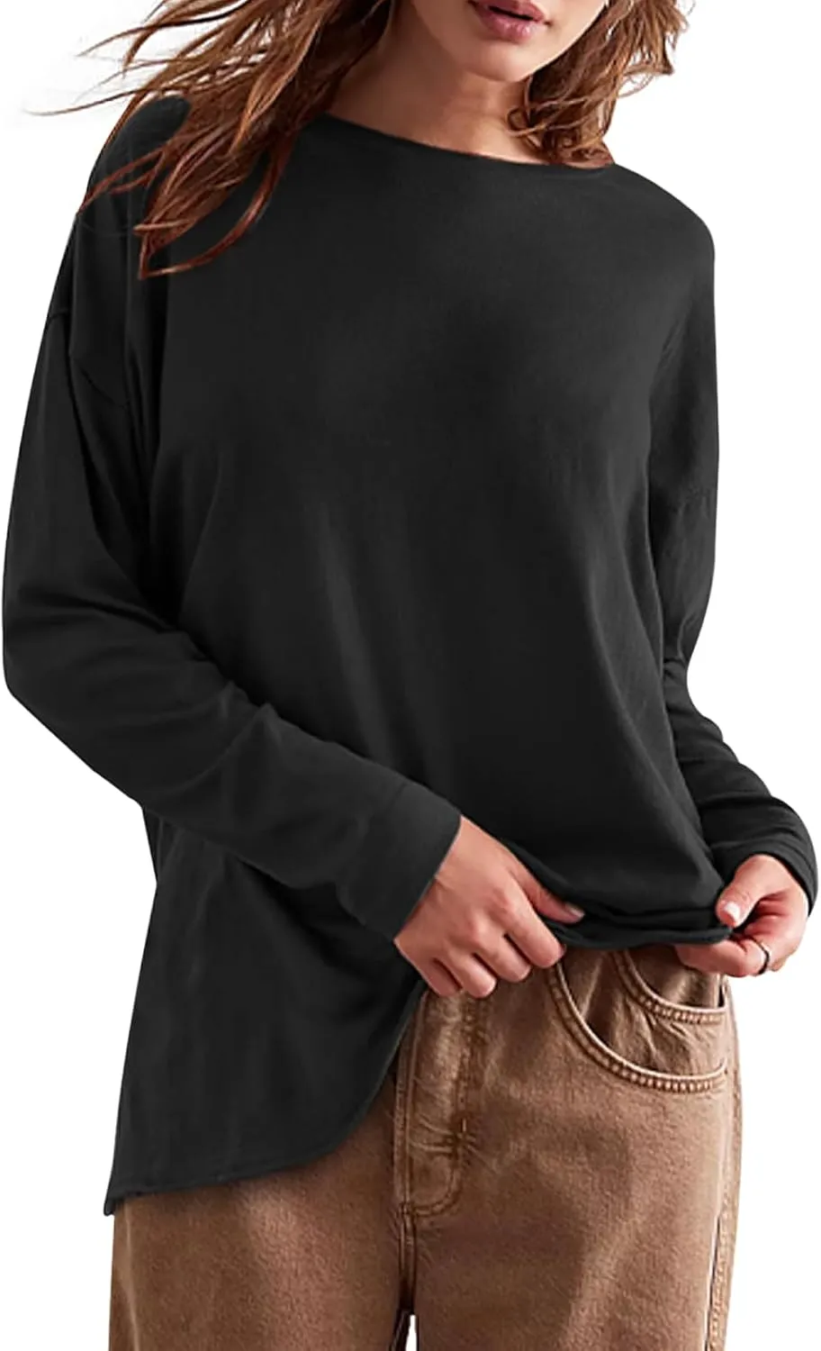 Womens Oversized T Shirts Crewneck Long Sleeve Summer Athletic Cotton Tees Shirt Loose Fit Y2k Tops