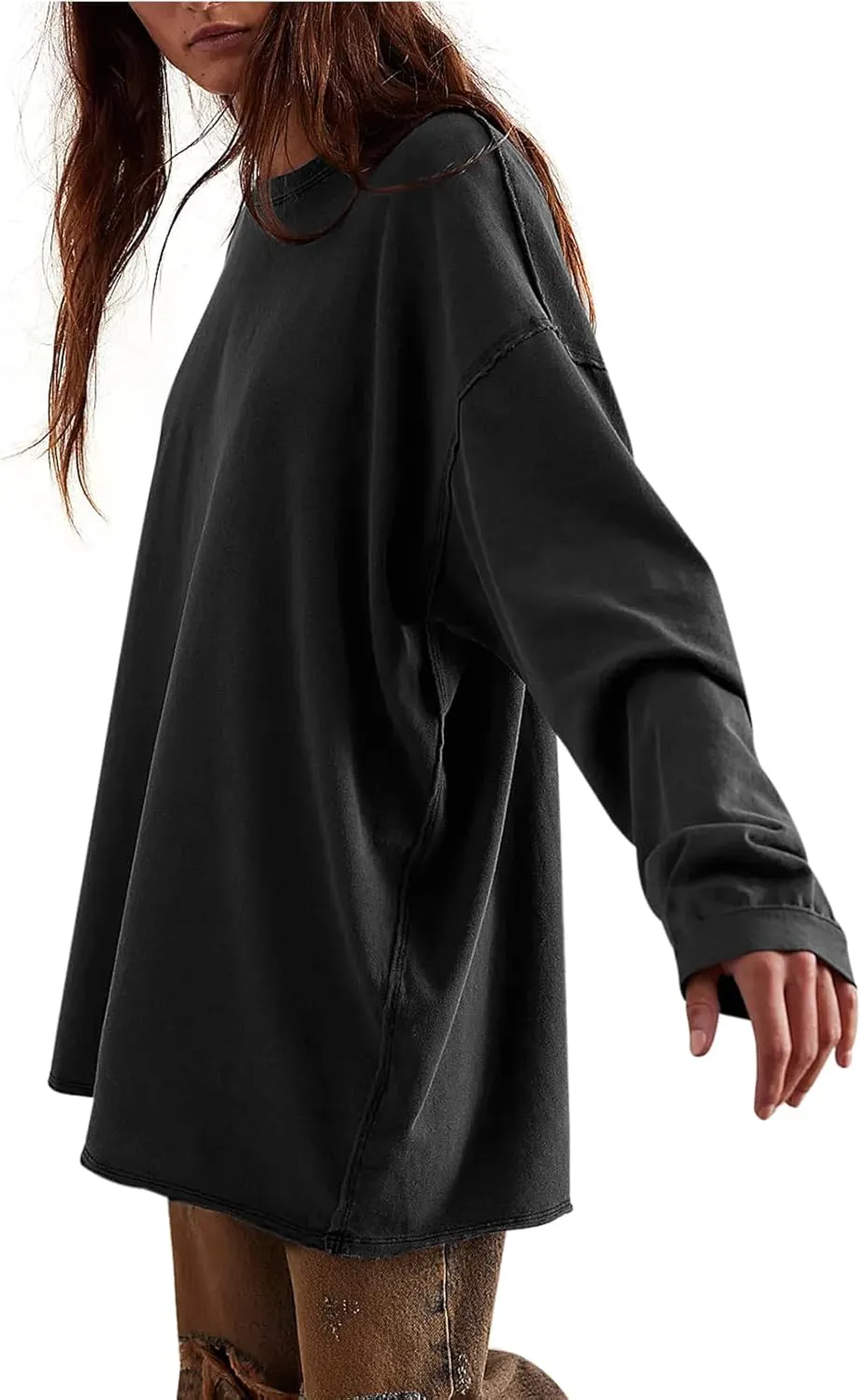 Womens Oversized T Shirts Crewneck Long Sleeve Summer Athletic Cotton Tees Shirt Loose Fit Y2k Tops