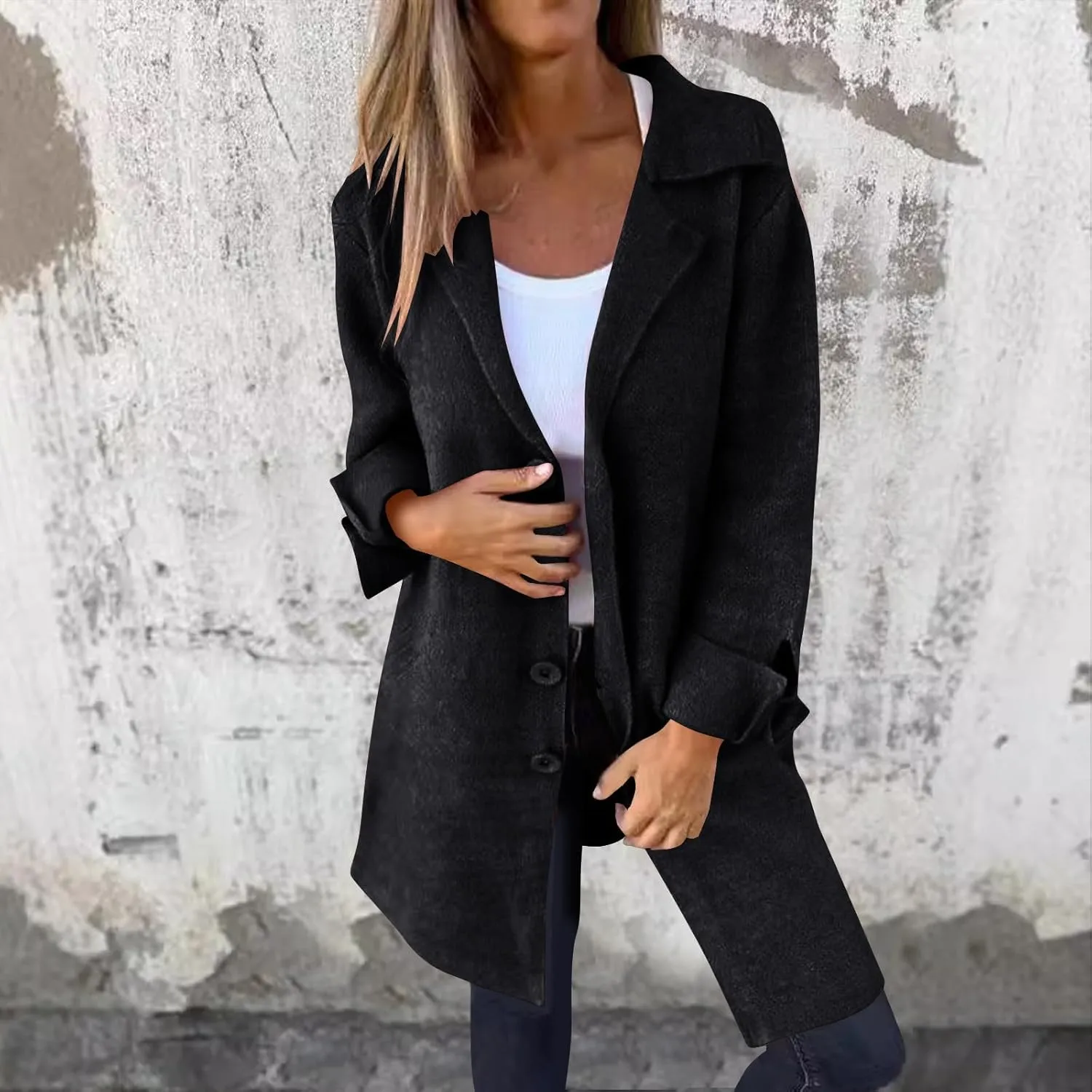 Womens Pea Coat 2024 Fall Winter Woolen Blend Button Down Trench Coat with Pockets Dressy Casual Lapel Trench Coats