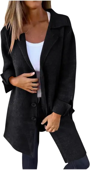 Womens Pea Coat 2024 Fall Winter Woolen Blend Button Down Trench Coat with Pockets Dressy Casual Lapel Trench Coats