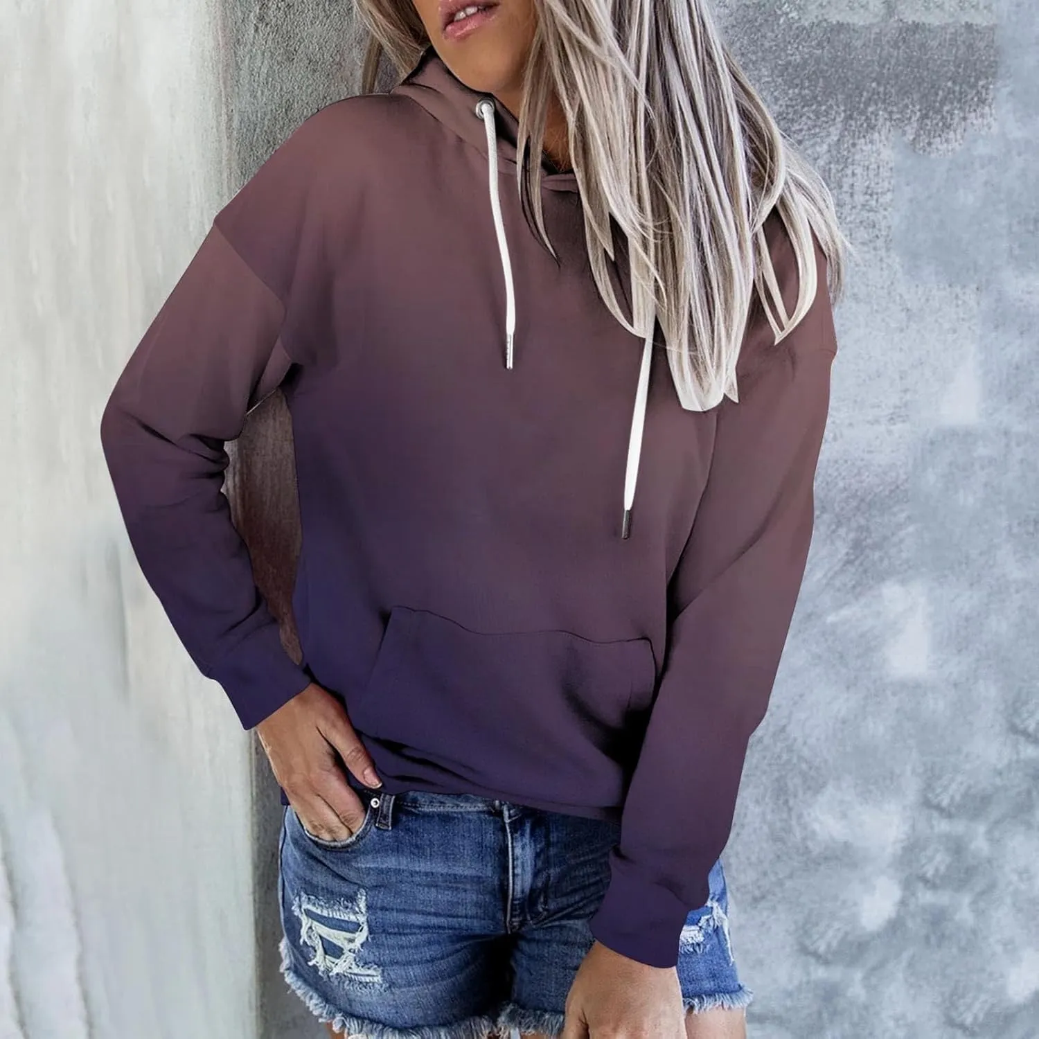 Womens Pullover Hoodie Sweatshirts Casual Tie Dye Tunic Shirts Long Sleeve Drawstring Pullover Tops With Pocket