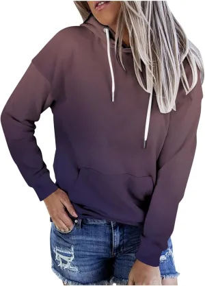 Womens Pullover Hoodie Sweatshirts Casual Tie Dye Tunic Shirts Long Sleeve Drawstring Pullover Tops With Pocket