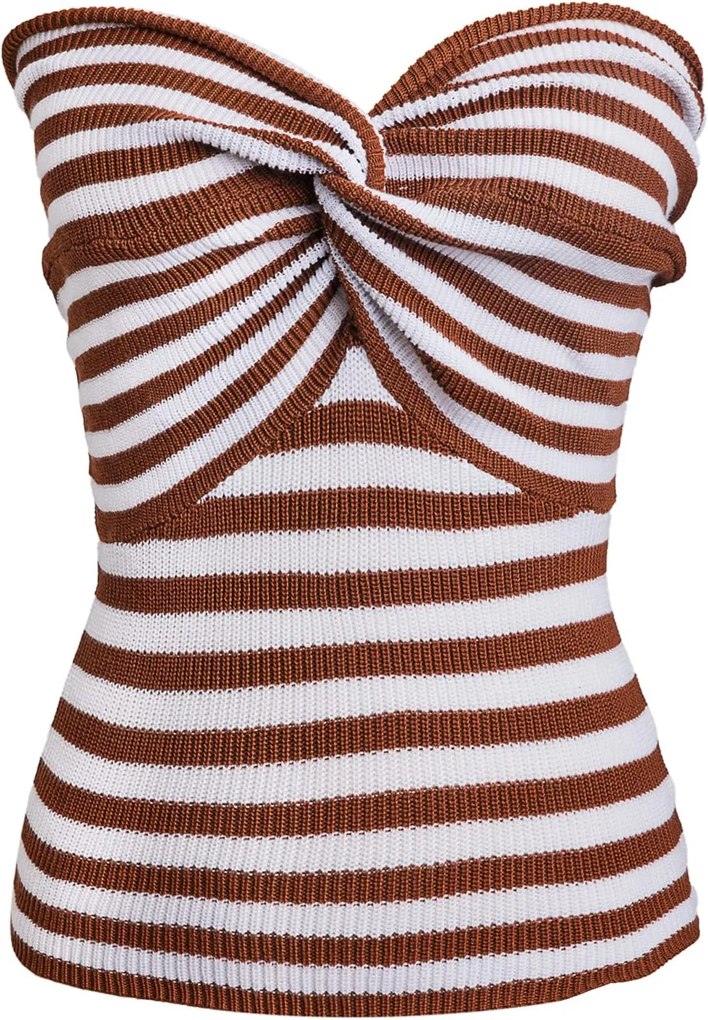 Women's Sexy Crop Tops Strapless Twisted Front Ribbed Knit Tube Top Sleeveless Sweetheart Neck Y2K Camisole Tank Top