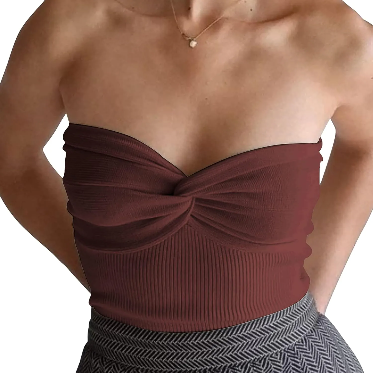 Women's Sexy Crop Tops Strapless Twisted Front Ribbed Knit Tube Top Sleeveless Sweetheart Neck Y2K Camisole Tank Top