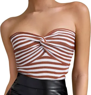 Women's Sexy Crop Tops Strapless Twisted Front Ribbed Knit Tube Top Sleeveless Sweetheart Neck Y2K Camisole Tank Top