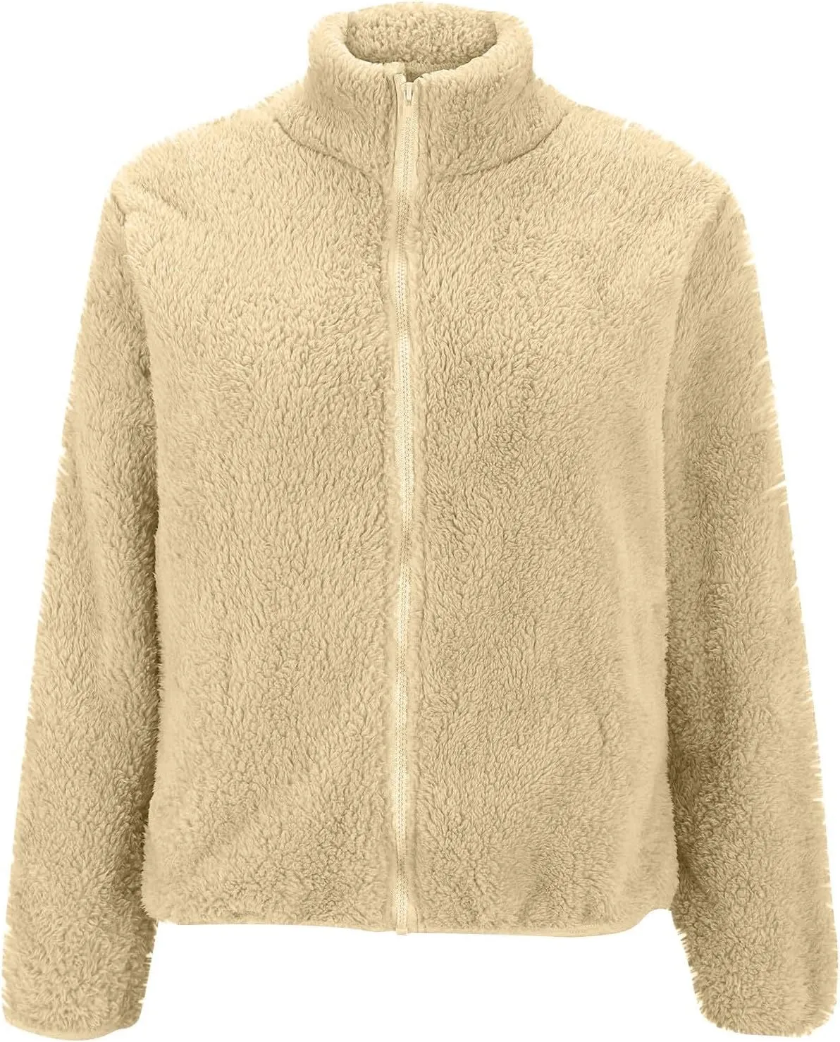 Womens Sherpa Jacket Winter Warm Fleece Zip Up Jacket Lightweight Long Sleeve Sweatshirts Casual Stand Collar Coats
