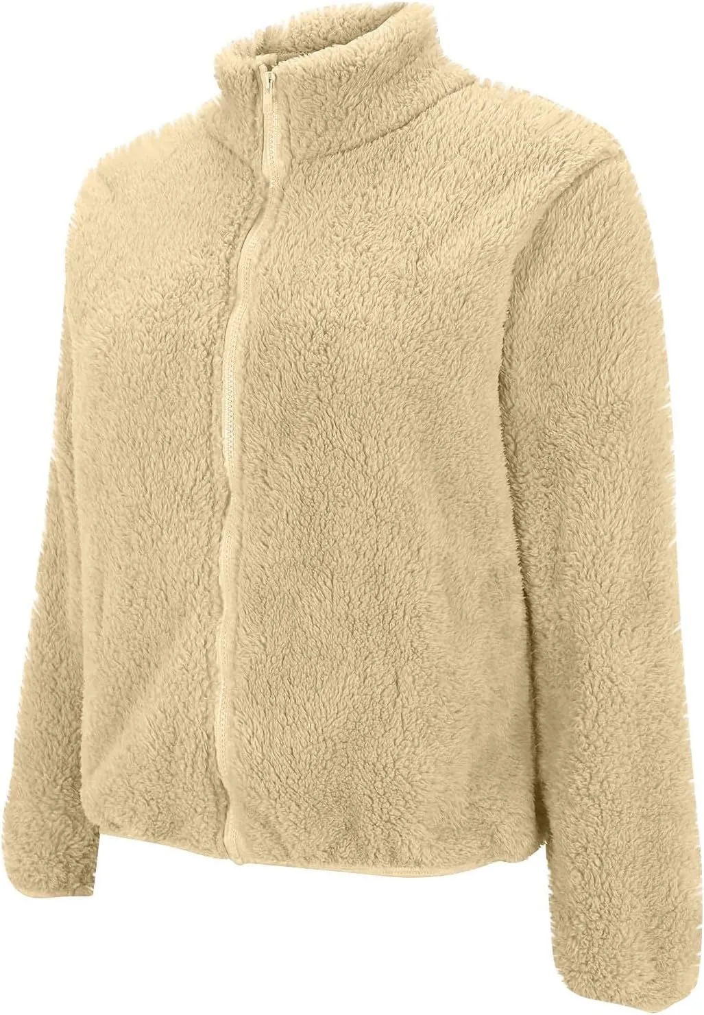 Womens Sherpa Jacket Winter Warm Fleece Zip Up Jacket Lightweight Long Sleeve Sweatshirts Casual Stand Collar Coats
