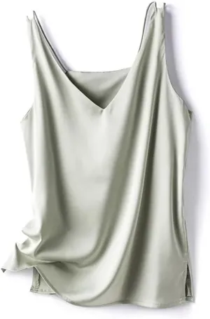 Women's Silk Satin Office Double Shoulder Camisole Tank V-Neck Sleeveless Top T-Shirt Elegant Crop Top